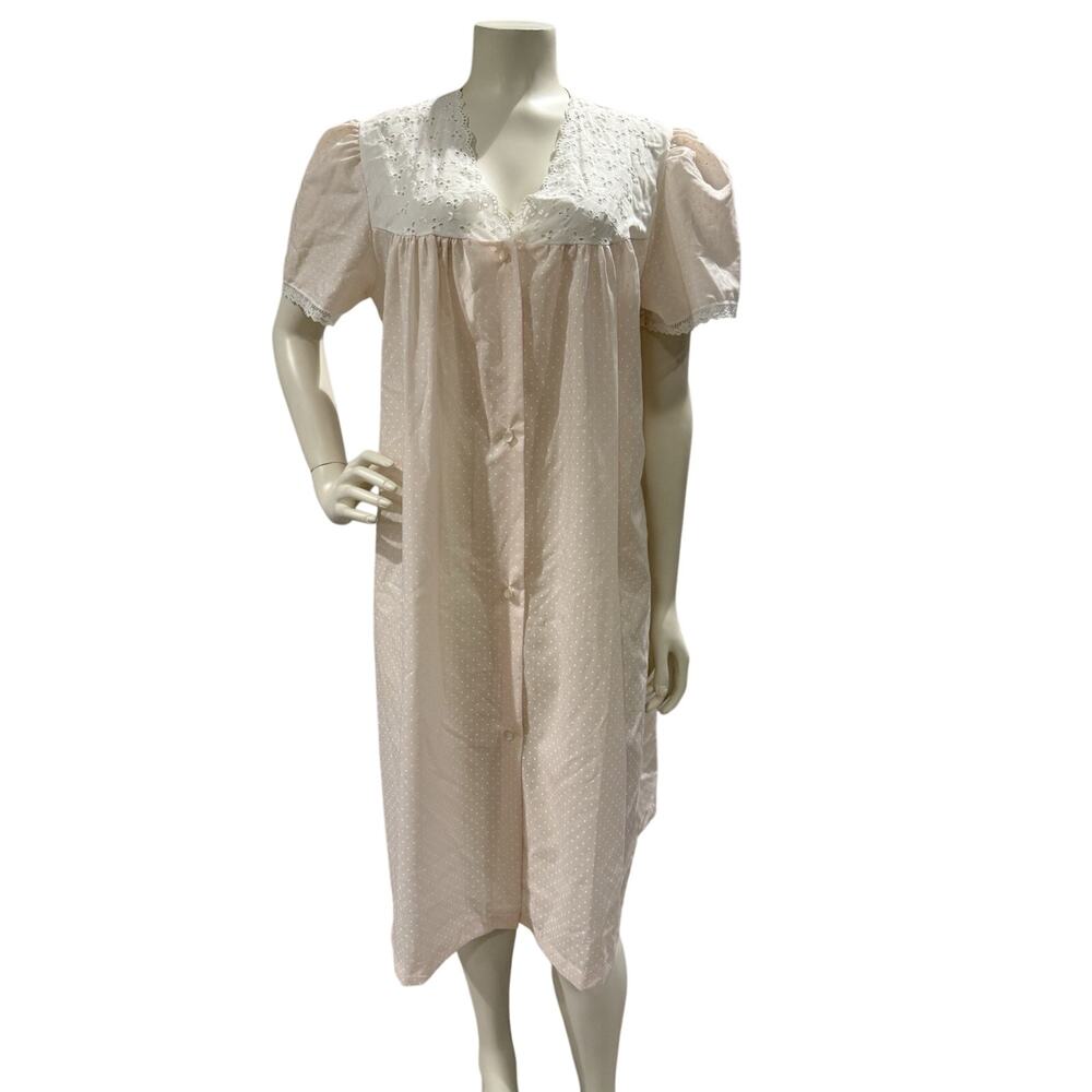 Vintage Heiress Nightgown Women Sz Medium Pink Eyelet Lightweight Nightie USA